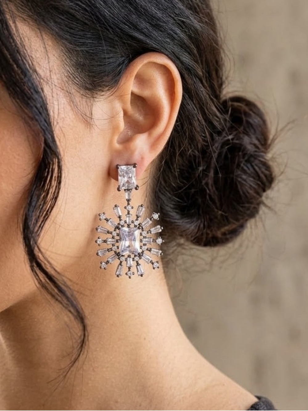 Francesca's Collections Silver Crystal Sunburst Drop Earrings